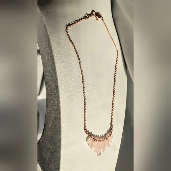 Rose Quartz Bib Necklace Artisan Crafted Copper Jewelry - Picture 13 of 14